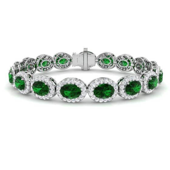 16.20ct VS/E-F Oval Cut Emerald and Round Diamond Halo Bracelet