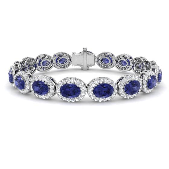 16.50ct VS/E-F Oval Cut Tanzanite and Round Diamond Bracelet