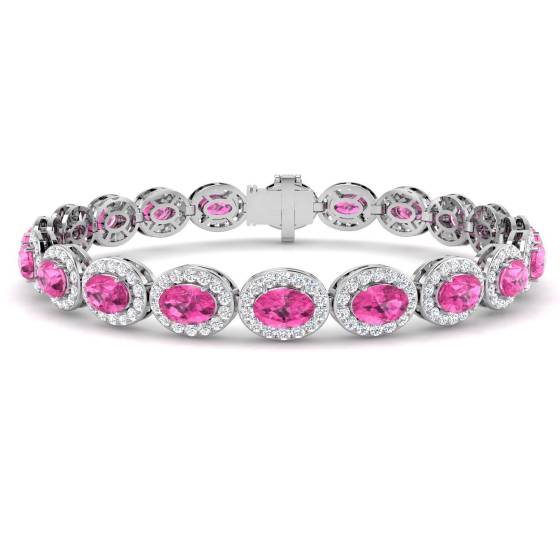 12.60ct VS/E-F Oval Pink Sapphire and Round Diamond Set Bracelet