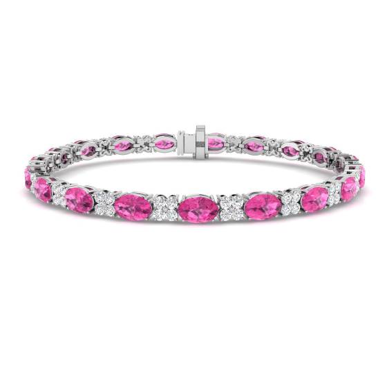 11.90ct VS/E-F Oval Pink Sapphire and Round Diamond Set Bracelet