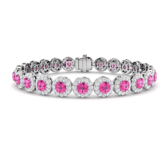 11.50ct VS/E-F Round Cut Pink Sapphire and Round Diamond Bracelet