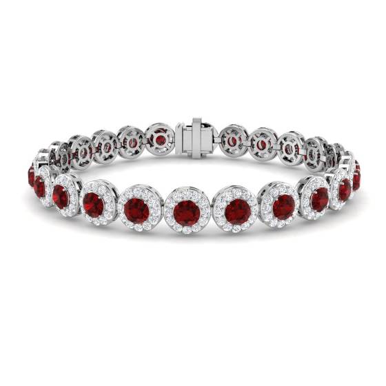 10.85ct VS/E-F Round Ruby and Diamond Halo Bracelet