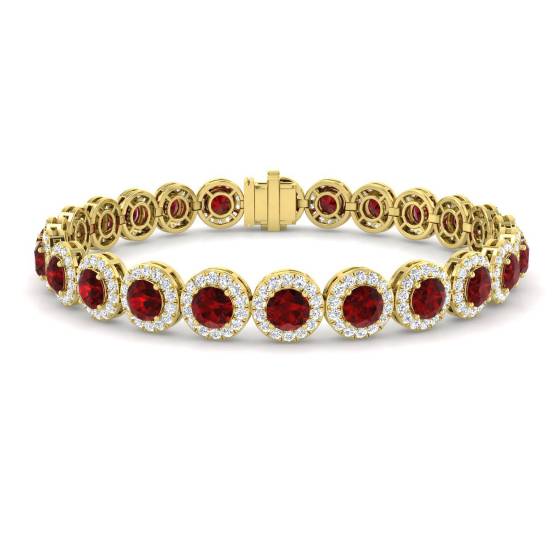10.85ct VS/E-F Round Ruby and Diamond Halo Bracelet
