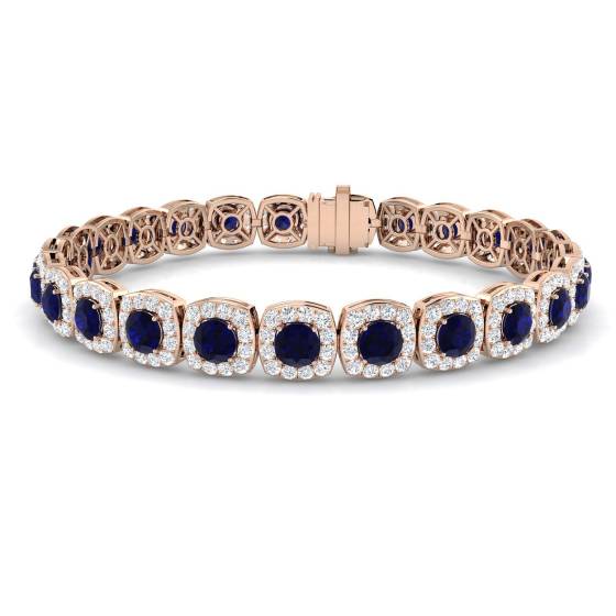 10.85ct VS/E-F Round Cut Blue Sapphire and Round Diamond Bracelet