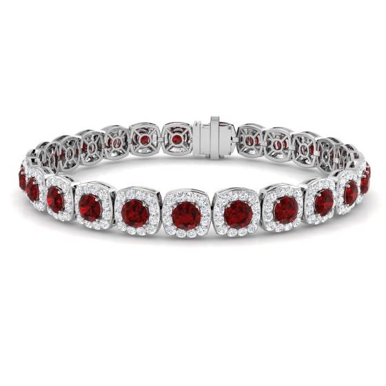 1.10ct VS/E-F Round Cut Ruby and Round Diamond Bracelet