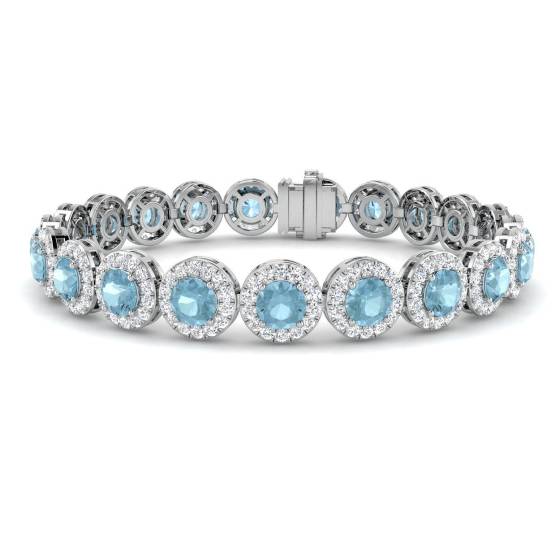 12.55ct VS/E-F Round Aquamarine and Round Diamond Bracelet