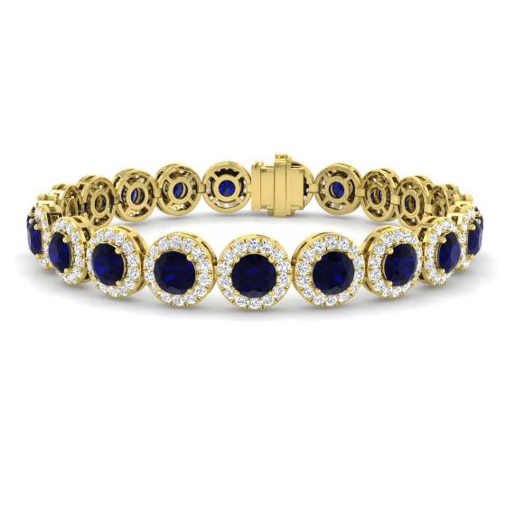 16.10ct VS/E-F Round Cut Blue Sapphire and Round Diamond Bracelet