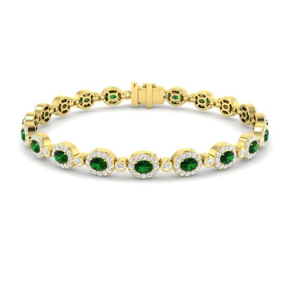 5.55ct VS/E-F Oval Cut Emerald and Round Diamond Halo Bracelet
