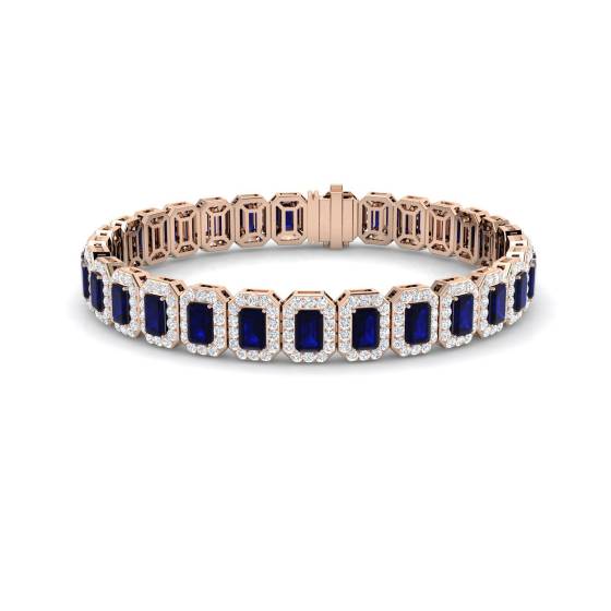 14.25ct VS/E-F Emerald Cut Blue Sapphire and Round Diamond Bracelet