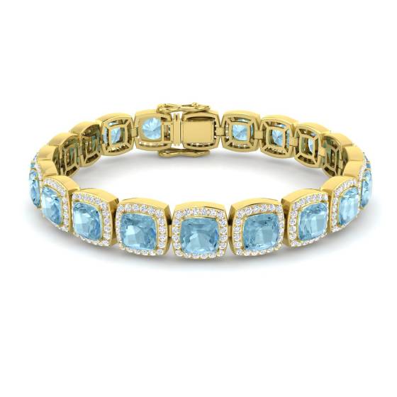 20.70ct VS/E-F Cushion Aquamarine and Round Diamond Halo Bracelet