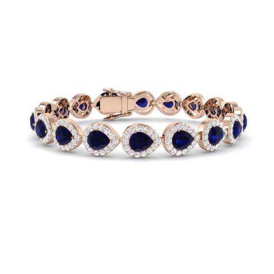 16.20ct VS/E-F Pear Cut Blue Sapphire and Round Diamond Bracelet