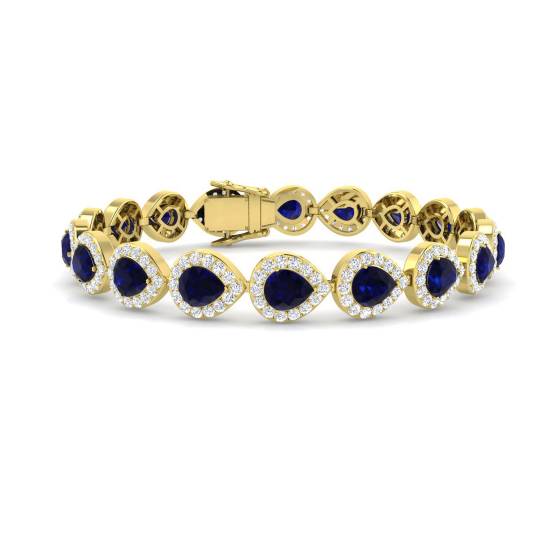 16.20ct VS/E-F Pear Cut Blue Sapphire and Round Diamond Bracelet