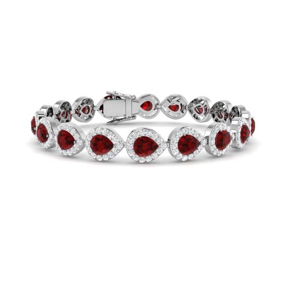 16.20ct VS/E-F Pear Ruby and Round Diamond Halo Bracelet