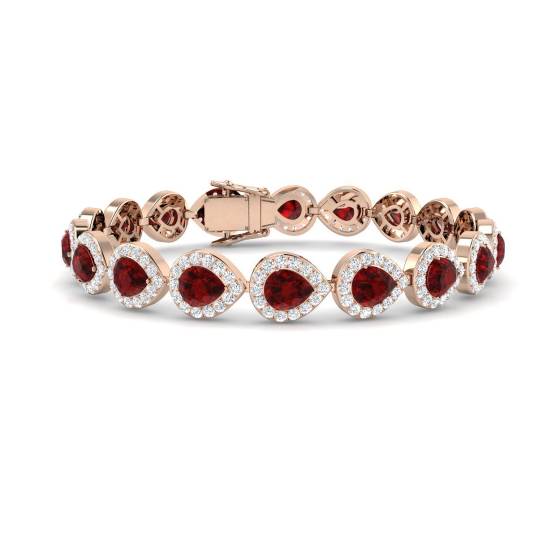 16.20ct VS/E-F Pear Ruby and Round Diamond Halo Bracelet