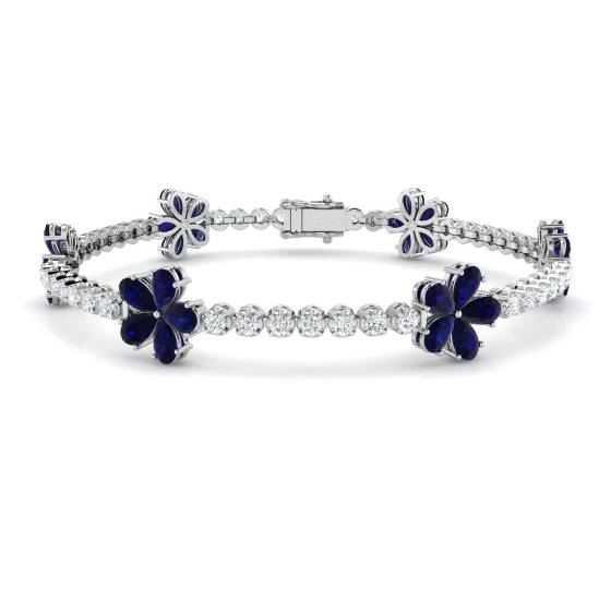 7.80ct VS/E-F Pear Blue Sapphore and Round Diamond Designer Bracelet