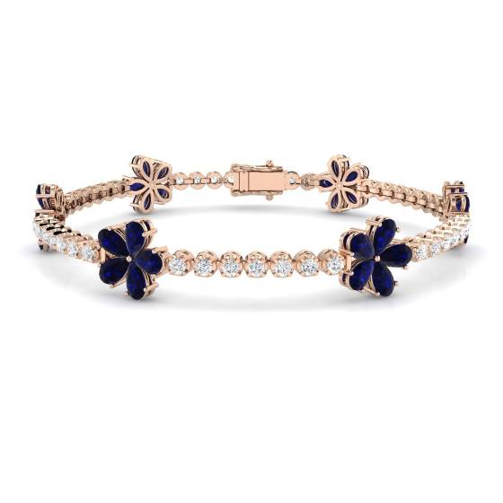 7.80ct VS/E-F Pear Blue Sapphore and Round Diamond Designer Bracelet