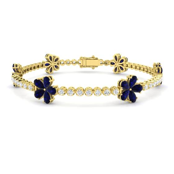 7.80ct VS/E-F Pear Blue Sapphore and Round Diamond Designer Bracelet