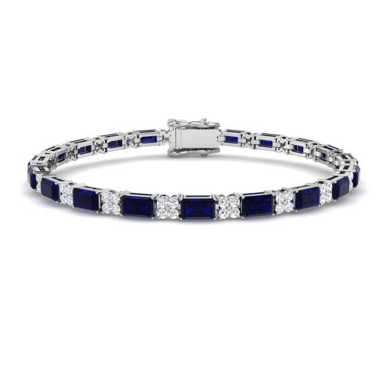 7.70ct VS/E-F Emerald Cut Blue Sapphie and Round Diamond Set Bracelet