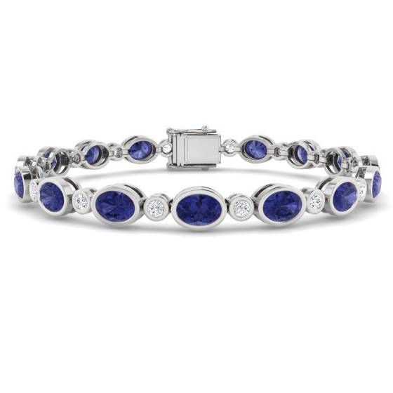 14.25ct VS/E-F Oval Cut Tanzanite and Round Diamond Bracelet