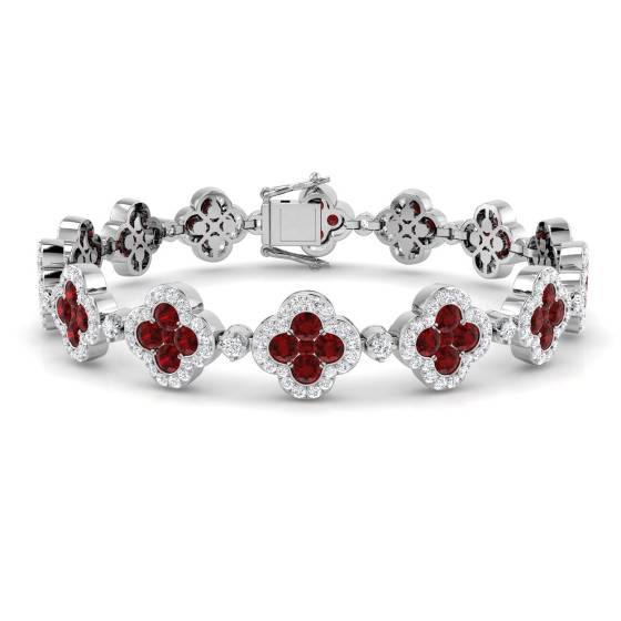 8.60ct VS/E-F Round Diamond and Ruby Clover Style Bracelet