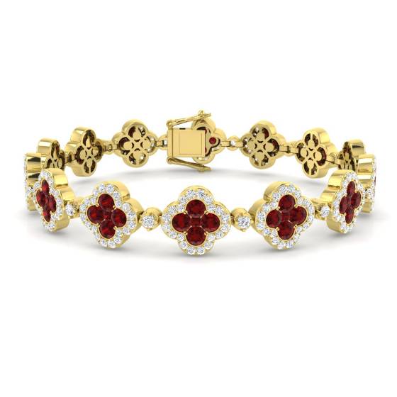 8.60ct VS/E-F Round Diamond and Ruby Clover Style Bracelet