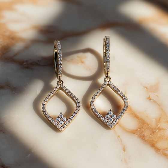 Modern Round Diamond Drop Earrings