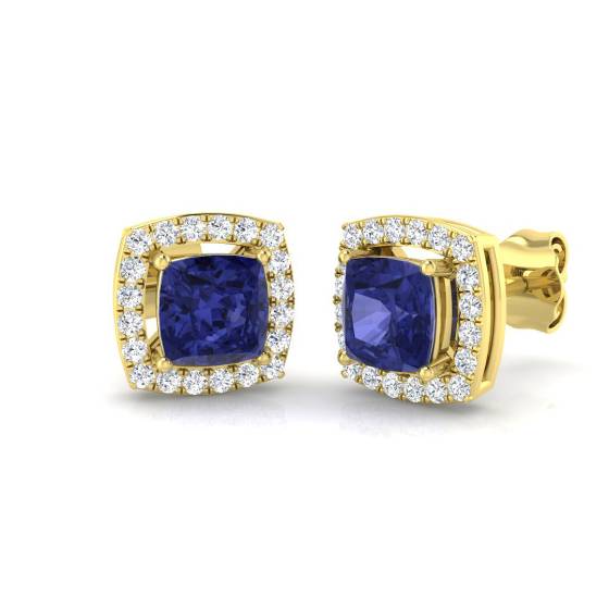 1.45ct VS/E-F Cushion Tanzanite and Round Diamond Halo Earrings