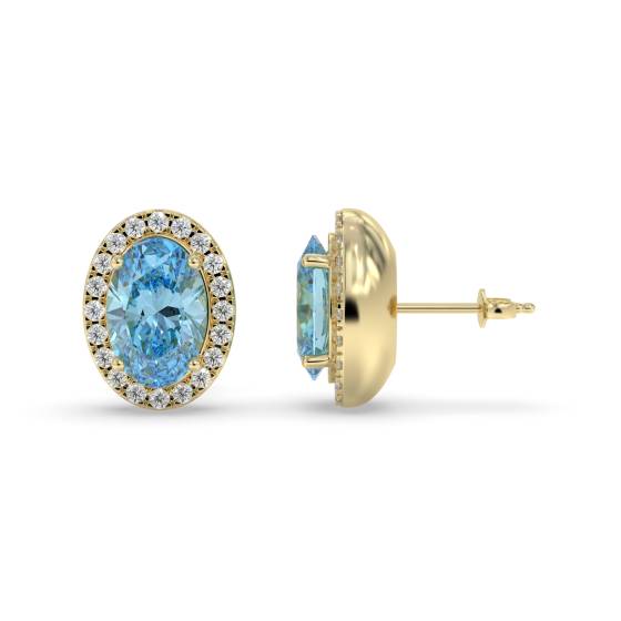 Blue Topaz Oval and Round Diamond Halo Earrings