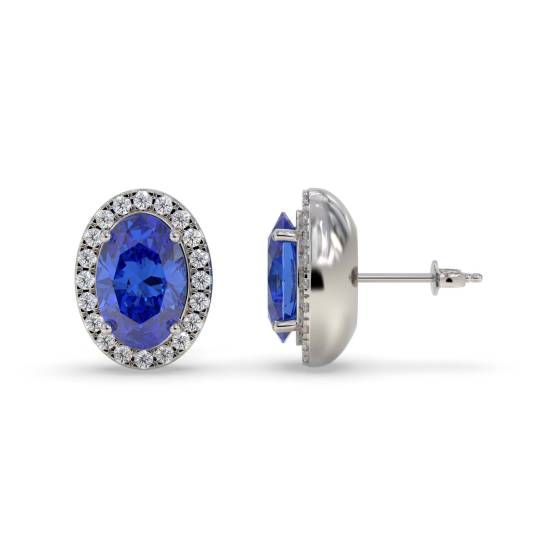 4.00ct VS/E-F Oval Tanzanite and Round Diamond Halo Earrings