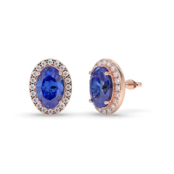 4.00ct VS/E-F Oval Tanzanite and Round Diamond Halo Earrings