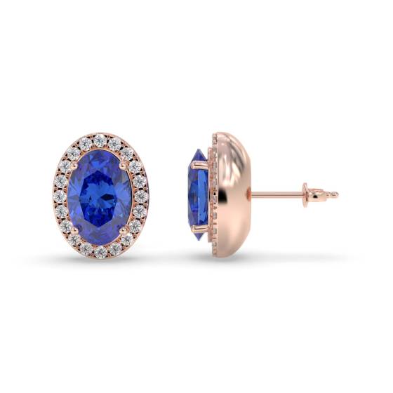 4.00ct VS/E-F Oval Tanzanite and Round Diamond Halo Earrings