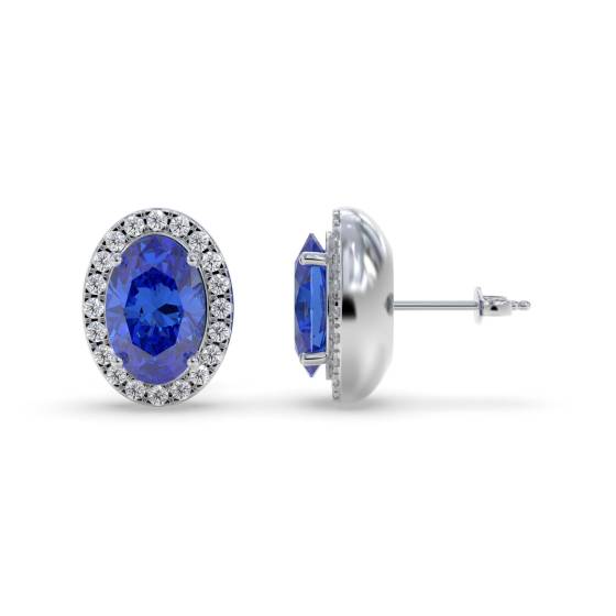 4.00ct VS/E-F Oval Tanzanite and Round Diamond Halo Earrings