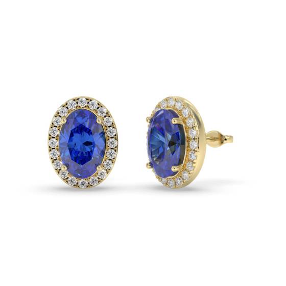 4.00ct VS/E-F Oval Tanzanite and Round Diamond Halo Earrings