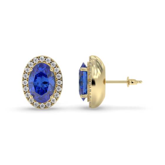 4.00ct VS/E-F Oval Tanzanite and Round Diamond Halo Earrings