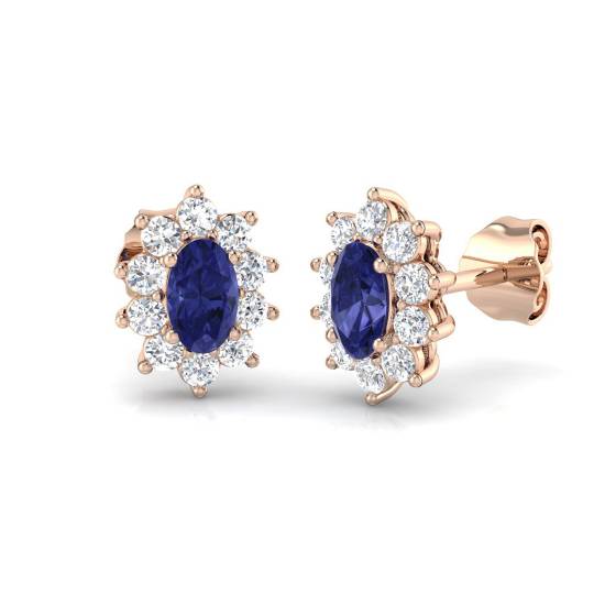 4.00ct VS/E-F Oval Tanzanite and Round Diamond Halo Earrings