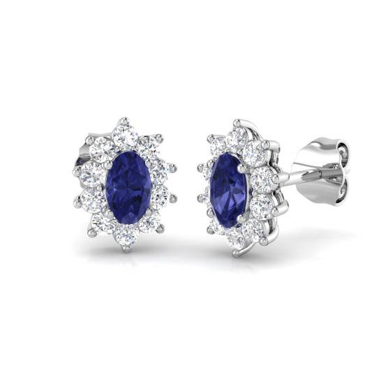 4.00ct VS/E-F Oval Tanzanite and Round Diamond Halo Earrings
