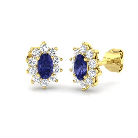 4.00ct VS/E-F Oval Tanzanite and Round Diamond Halo Earrings