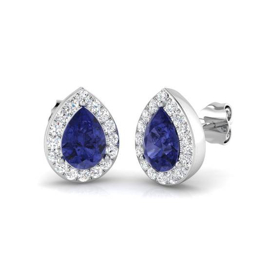 4.00ct VS/E-F Pear Tanzanite and Round Diamond Halo Earrings