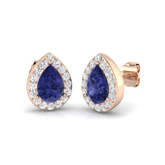 4.00ct VS/E-F Pear Tanzanite and Round Diamond Halo Earrings