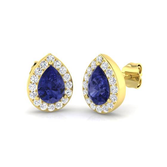 4.00ct VS/E-F Pear Tanzanite and Round Diamond Halo Earrings