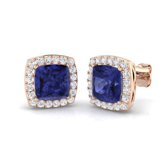 4.00ct VS/E-F Cushion Tanzanite and Round Diamond Halo Earrings