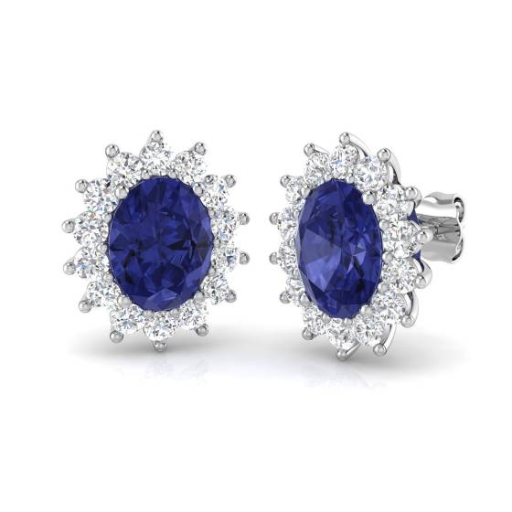 4.00ct VS/E-F Oval Tanzanite and Round Diamond Halo Earrings