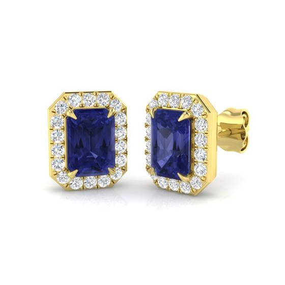 4.00ct VS/E-F Emerald Tanzanite and Round Diamond Halo Earrings