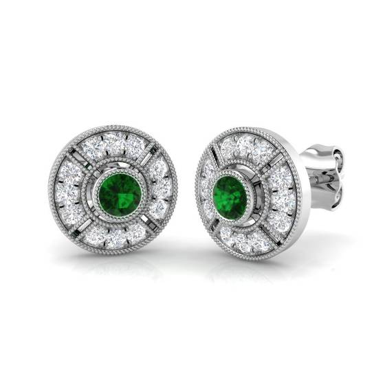 0.50ct VS/E-F Emerald and Diamond Gemstone Earrings