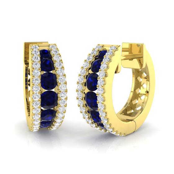 Round Blue Sapphire Hoop Earrings