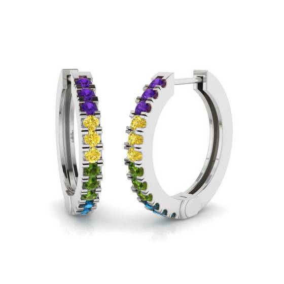 Round Multistone Hoop Earrings