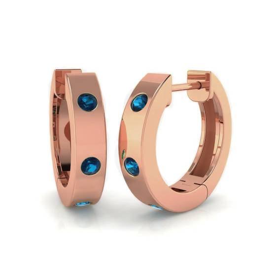 Round Blue Sapphire Gemstone Hoop Earrings