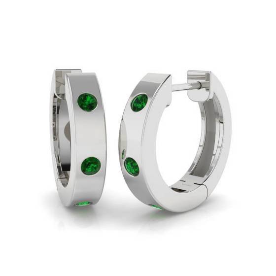Round Green Sapphire Gemstone Hoop Earrings