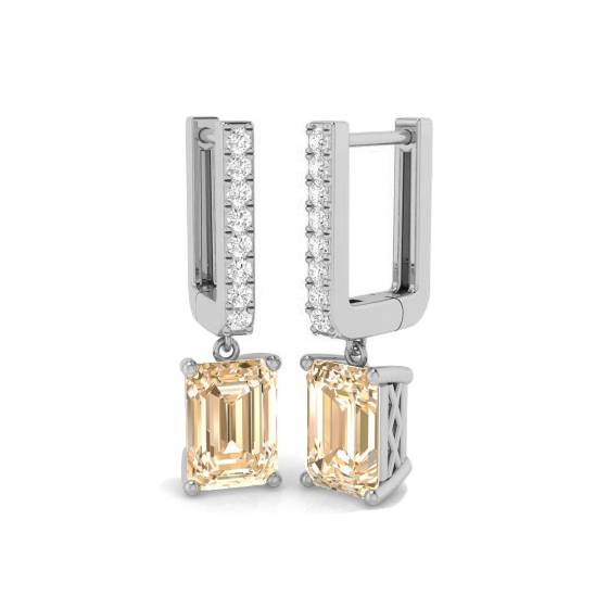 Emerald Morganite Gemstone and Round Diamond Drop Earrings