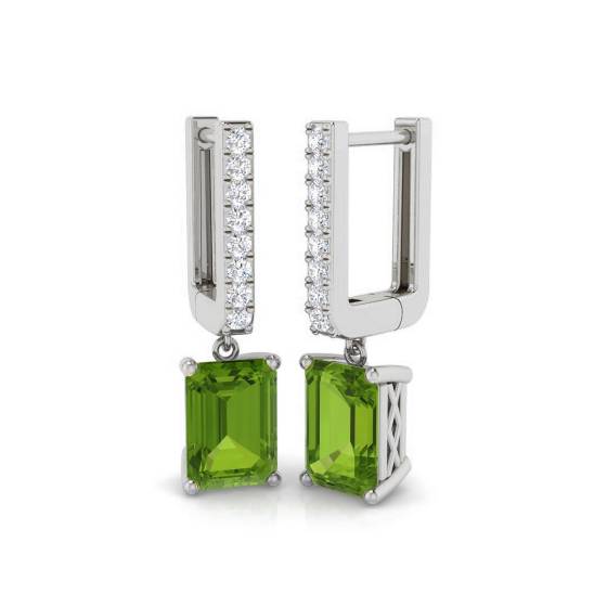 Peridot Emerald Gemstone and Round Diamond Drop Earrings